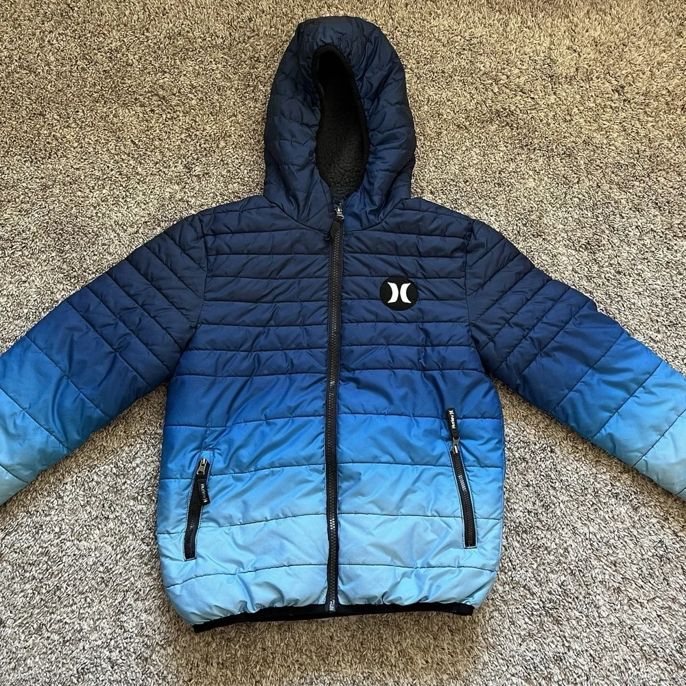 Hurley Puffer Coat Boys Size Small Blue Full Zip Good - Picture 3 of 6